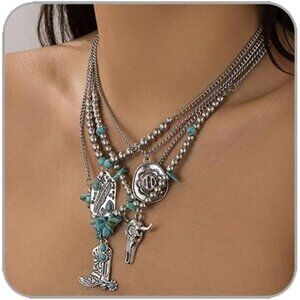 Western Necklaces Tamara Turquoise Beaded Layered Chain Necklaces Boho Style